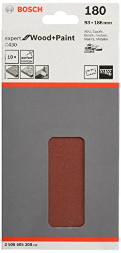 Bosch Accessories Bosch Professional Schleifblatt Expert for Wood and Paint Holz und Farbe für Schwingschleifer (10 Stück, Körnung 180, C430) von Bosch