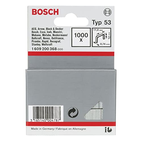 Bosch Professional 1000x Feindrahtklammer Typ 53 (Natürliche Materialien, Textilien, Karton, 11.4 x 0.74 x 12 mm, Zubehör Tacker) von Bosch Accessories