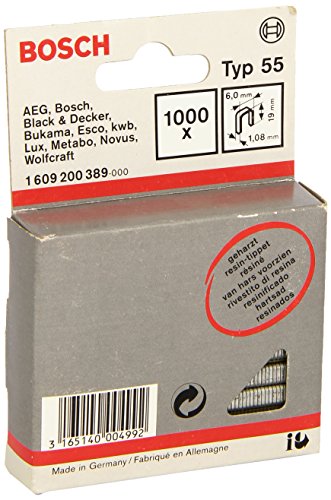 Bosch Professional 1000x Schmalrückenklammer Typ 55 Geharzt (Paneelen, Holzleiste, 6 x 1.08 x 19 mm, Zubehör Tacker) von Bosch Accessories
