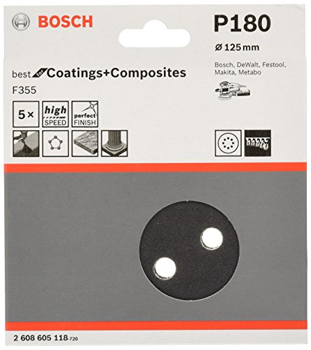 Bosch 5x PRO F355 Schleifscheibe (für Beton, Harter Stein, Ø mm, Körnung 180, Professional Zubehör Exzenterschleifer) von Bosch