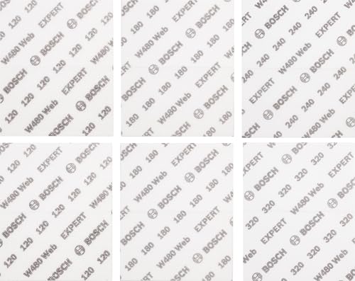 Bosch 6x EXPERT W480 Web 1/4 Handschleifblatt-Set (für Hartholz, Farbe auf Holz, Ø 115x140 mm, Körnung 2x120, 2x180, 1 x 240, 1 x 320, Professional Zubehör Handschleifen) von Bosch