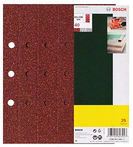 Bosch Home and Garden 25-teiliges Schleifblatt-Set für Schwingschleifer, 93 x 230 mm, 8 Löcher, Körnung 80, 2607017105 Bosch Home and Garden 25-teiliges Schleifblatt-Set für Schwingschleifer, 93 x 230 mm, 8 Löcher, Körnung 80, 2607017105 von Bosch