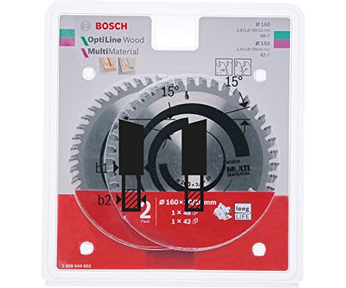 Bosch Kreissägeblatt 2er Pack, 1x Optiline Wood 160x20 + 1x Multi Material 160x20-2608644653 von Bosch
