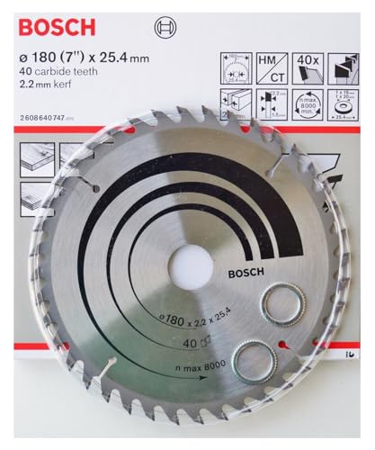 Bosch Kreissägeblatt HM CT 180 x 25,4 mm mit 2 Reduzierringe auf 19 und 20 mm 40 Zähne 2608640747 von Bosch