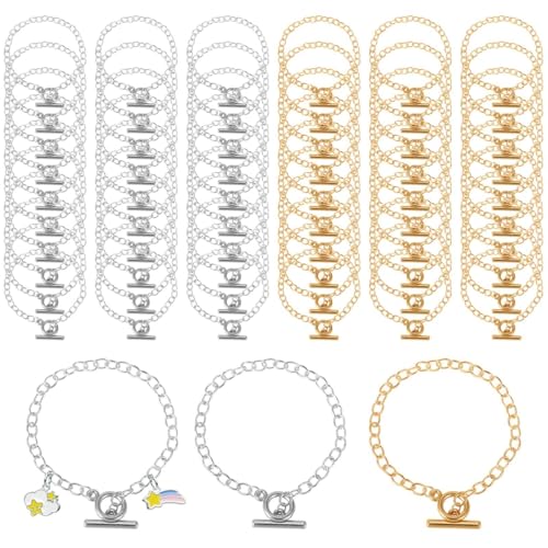 60-teiliges geometrisches Armbandketten-Set, Gold und Silber mit Ot-Verschluss für Schmuckherstellung 60-teiliges geometrisches Armbandketten-Set, Gold und Silber mit Ot-Verschluss für Schmuckherstellung von Bosreroy