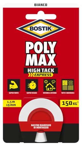 Bostik Poly-Max High Tack Express doppelseitiges Klebeband, weiß, super stark, hält bis zu 150 kg pro Rolle Bostik Poly-Max High Tack Express doppelseitiges Klebeband, weiß, super stark, hält bis zu 150 kg pro Rolle von Bostik
