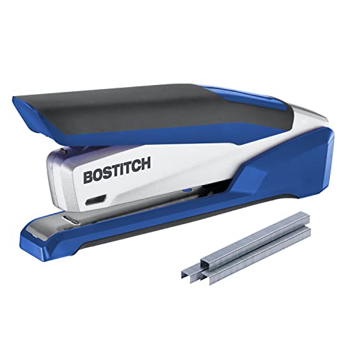 Bostitch Office InPower Federbetriebenes Premium-Schreibtischhefter, ein Finger, kein Aufwand, Blau/Silber (1118) von Bostitch Office