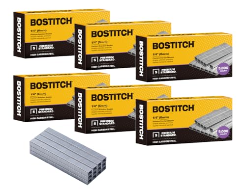 Bostitch Office 30.000 Standard-Heftklammern, 6,35 mm Länge, Vollstreifen-Heftklammern, 210/Streifen, 5000 pro Box, 6 Stück von Bostitch