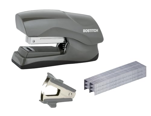 Bostitch Office B175-GRAY-VP Heftgerät mit 1250 Heftklammern und Klauenentferner, kleine Heftgerät-Größe, passt in die Handfläche, Vorteilspack, Grau von Bostitch