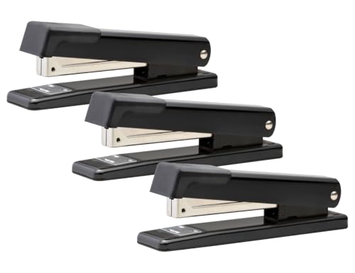 Bostitch Office Classic Schreibtischheftgerät aus Metall, 20 Blatt, Doppelklemmen, öffnet sich zum Heften, Vollstreifen, Schwarz, 3er-Pack von Bostitch