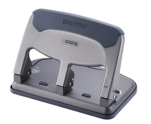 Bostitch Office EZ Squeeze 40 Blatt 3-Locher, antimikrobielle Beschichtung, strapazierfähig (HP40AM), Silber von Bostitch