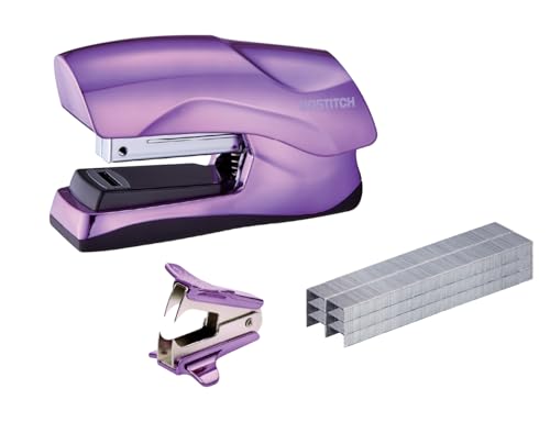 Bostitch Office Heavy Duty 40 Blatt Heftgerät mit 1250 Heftklammern & Krallenentferner, kleine Heftgerät-Größe, passt in die Handfläche, Vorteilspack, Metallic Purple (B175-PURPLEM-VP) von Bostitch