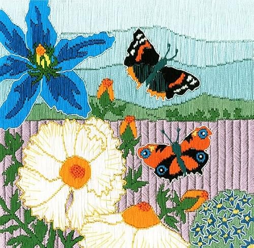 Langstich Set Motiv-Umrisse sind bedruckt "Seidige Szenen: Schmetterlingswiese" von Bothy Threads The Home of Happy Stitching