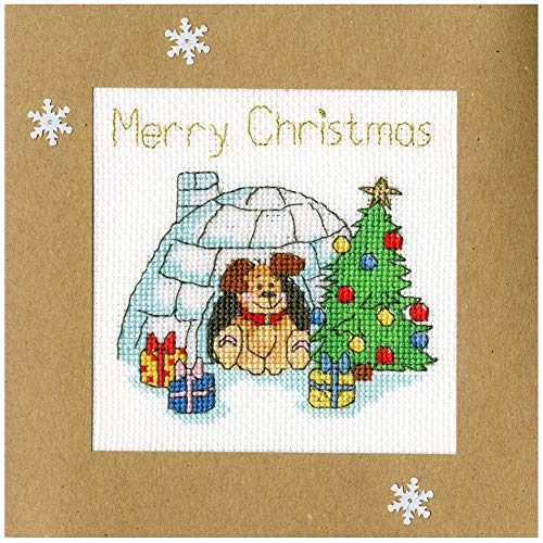 Bothy Threads Grußkarte Kreuzstich-Set Winter Hund, 10x10cm, XMAS25, Zählmuster von Bothy Threads