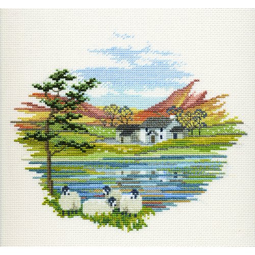 Bothy Threads Kreuzstich-Set "Landschaft - Seeufer Bauernhof", 20x17cm, DWCON08, Zählmuster von Derwentwater Designs