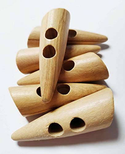 BOTIBOTON - 12 natürliche Holzknöpfe für Mantel, Jacke, Nähzubehör oder Bastelarbeiten - 2 Modelle (Horn und Fass) - 4 Größen - naturfarben, zwei Löcher - Hergestellt und versandt aus Spanien von Botiboton SL