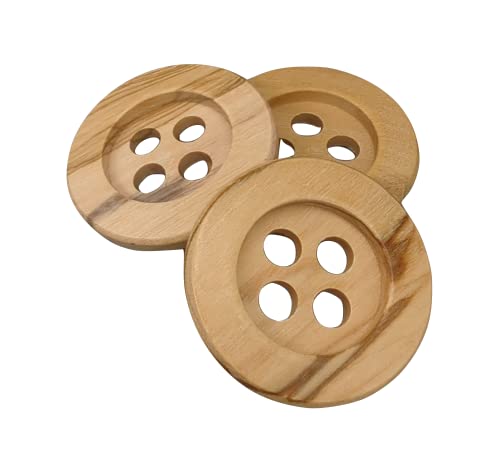 BOTIBOTON - 6 große Olivenholzknöpfe - 37 mm - Ideal für Wolle - 4 große Löcher - Hergestellt und versandt aus Spanien von Botiboton SL