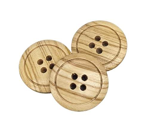 BOTIBOTON - 50 Naturholzknöpfe mit 4 Löchern (12,15,18,20 und 25 mm) - Olivenholz - Helles Holz - Nähzubehör - Hergestellt und versandt aus SPANIEN. (20 mm) von Botiboton SL