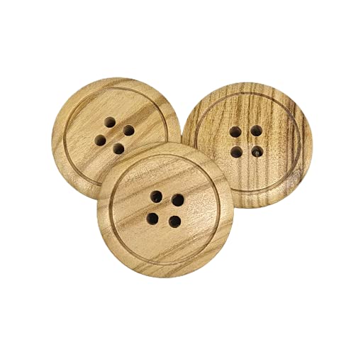 BOTIBOTON - 50 Naturholzknöpfe mit 4 Löchern (12,15,18,20 und 25 mm) - Olivenholz - Helles Holz - Nähzubehör - Hergestellt und versandt aus SPANIEN. (25 mm) von Botiboton SL