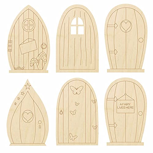 Botiniv Feentüren | 6 STÜCKE Feentüren aus Holz zum Selbermachen - Mini-Fenster-Feenhaus-Bausatz, unvollendete Miniaturtür, unlackiert, Feenfenster-Zubehör für die Wanddekoration zu Hause, Partys von Botiniv