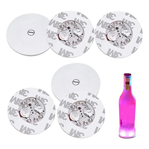 6STK LED Sticker Stimmungslichter 7 Lichtfarben Selbstklebende Leuchtsticker mit 4 SMD LED Austauschbarer Batterien und 3-M Klebefolie Flaschenbeleuchtung zum unter LED Bar Untersetzer Lichter von BouGPeng