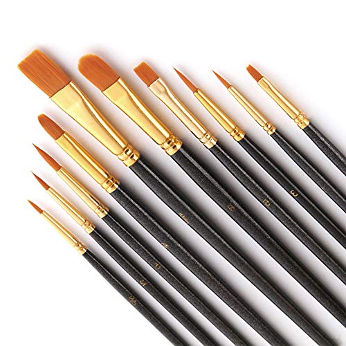 Bougimal 10 Stück Pinsel Set, Nylon Acrylfarben Pinsel für Aquarell Ölgemälde, Malerei Ölfarben Brush Set für Anfänger, Kinder, Künstler von Bougimal