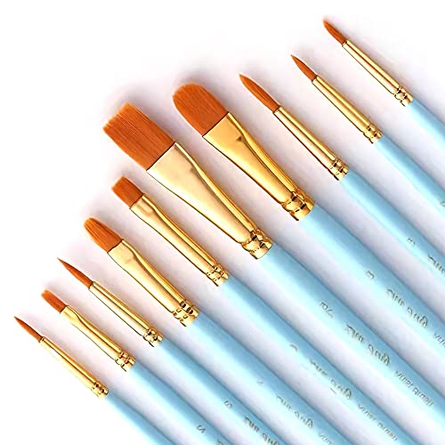 Bougimal 10 Stück Pinsel Set, Premium Nylon Acrylfarben Pinsel, Hölzernen Griff Pinsel Künstler Satz für Aquarell Ölgemälde, Perfektes Malerei Ölfarben Brush Set für Anfänge Kinder Künstler, Blau Bougimal 10 Stück Pinsel Set, Premium Nylon Acrylfarben Pinsel, Hölzernen Griff Pinsel Künstler Satz für Aquarell Ölgemälde, Perfektes Malerei Ölfarben Brush Set für Anfänge Kinder Künstler, Blau von Bougimal