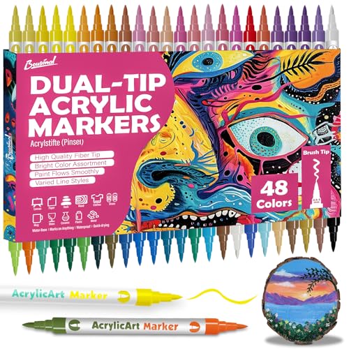 Bougimal 48 Farben Acrylstifte, 24pcs Doppel-Weichenkopf Wasserfeste Stifte, Acrylic Paint Marker für Leinwand/Holz/Kunststoff/Glas/Keramik/Basteln Bougimal 48 Farben Acrylstifte, 24pcs Doppel-Weichenkopf Wasserfeste Stifte, Acrylic Paint Marker für Leinwand/Holz/Kunststoff/Glas/Keramik/Basteln von Bougimal