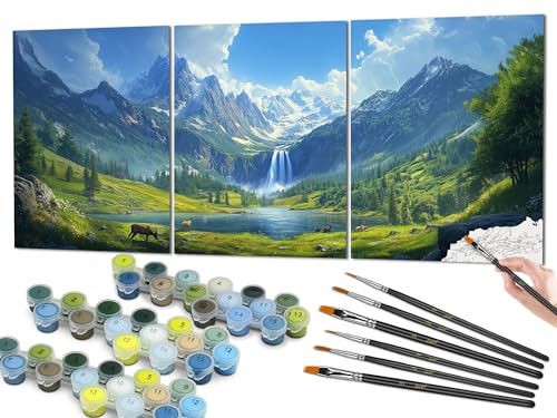 Bougimal Malen Nach Zahlen Erwachsene Landscape, Triptychon, DIY Handgemalt öLgemäLde inklusive Pinsel und Acrylfarben, Landschaften, 35 x 84 cm(Ohne Rahmen) von Bougimal