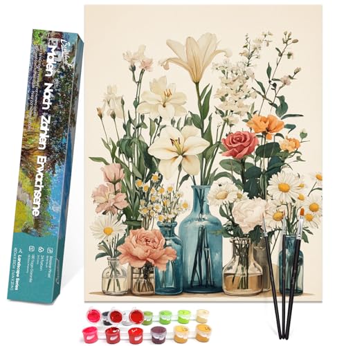 Bougimal Malen Nach Zahlen Erwachsene Landschaft Blume Ohen Rahmen inklusive Pinsel und Acrylfarben - 40 x 50 cm, Blume 5 von Bougimal