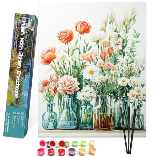 Bougimal Malen Nach Zahlen Erwachsene Landschaft Blume Ohen Rahmen inklusive Pinsel und Acrylfarben - 40 x 50 cm, Blume 8 von Bougimal