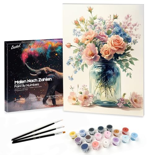 Bougimal Malen Nach Zahlen Erwachsene Landschaft Mit Rahmen inklusive Pinsel und Acrylfarben - 28 x 35 cm, Blumen 2 von Bougimal
