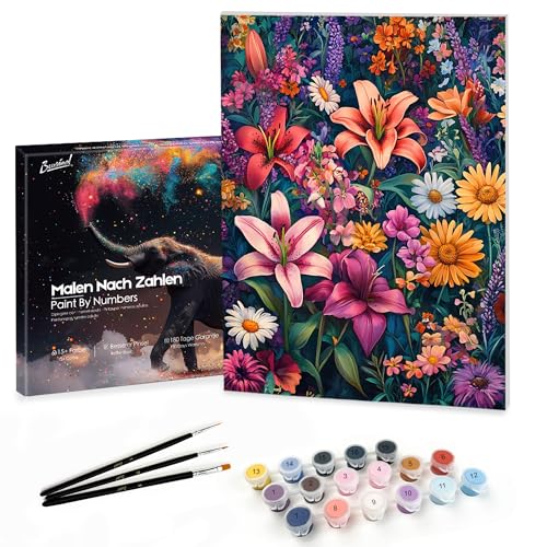Bougimal Malen Nach Zahlen Erwachsene Landschaft Mit Rahmen inklusive Pinsel und Acrylfarben - 28 x 35 cm, Blumen 6 von Bougimal
