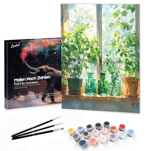 Bougimal Malen Nach Zahlen Erwachsene Landschaft Mit Rahmen inklusive Pinsel und Acrylfarben - 28 x 35 cm, Pflanze 2 von Bougimal