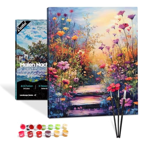 Bougimal Malen Nach Zahlen Erwachsene Landschaft Mit Rahmen inklusive Pinsel und Acrylfarben - 40 x 50 cm, Blumen 1 von Bougimal