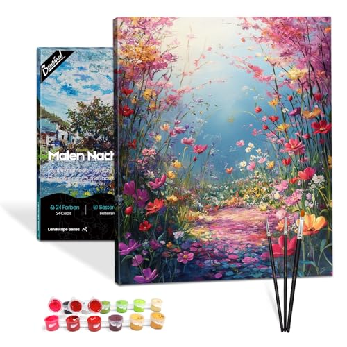 Bougimal Malen Nach Zahlen Erwachsene Landschaft Mit Rahmen inklusive Pinsel und Acrylfarben - 40 x 50 cm, Blumen 2 von Bougimal
