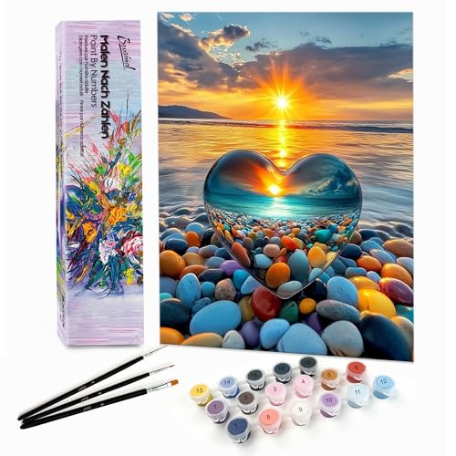 Bougimal Malen Nach Zahlen Erwachsene Landschaft Ohen Rahmen inklusive Pinsel und Acrylfarben - 28x35cm, Bunte Steine von Bougimal