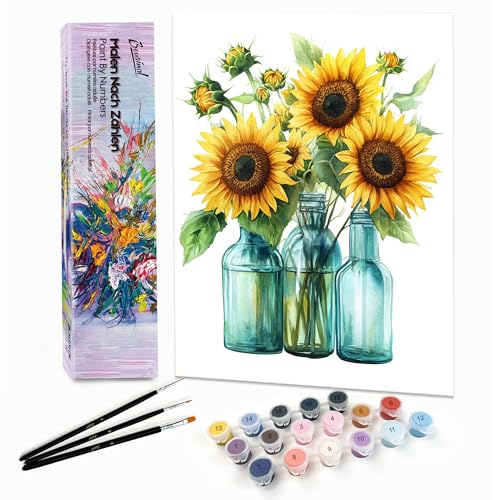 Bougimal Malen Nach Zahlen Erwachsene Landschaft Ohen Rahmen inklusive Pinsel und Acrylfarben - 28x35cm, Sonnenblume von Bougimal