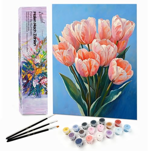 Bougimal Malen Nach Zahlen Erwachsene Landschaft Ohen Rahmen inklusive Pinsel und Acrylfarben - 28x35cm, Tulpe 2 von Bougimal