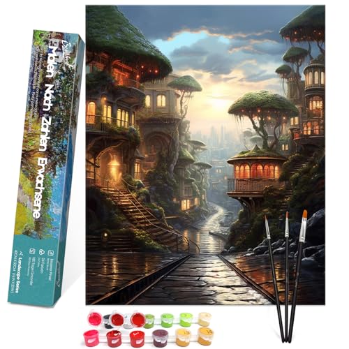 Bougimal Malen Nach Zahlen Erwachsene Landschaft Ohen Rahmen inklusive Pinsel und Acrylfarben - 40 x 50 cm, Baumhaus Straße Bougimal Malen Nach Zahlen Erwachsene Landschaft Ohen Rahmen inklusive Pinsel und Acrylfarben - 40 x 50 cm, Baumhaus Straße von Bougimal