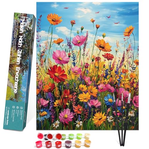Bougimal Malen Nach Zahlen Erwachsene Landschaft Ohen Rahmen inklusive Pinsel und Acrylfarben - 40 x 50 cm, Bunte Blumen 5 Bougimal Malen Nach Zahlen Erwachsene Landschaft Ohen Rahmen inklusive Pinsel und Acrylfarben - 40 x 50 cm, Bunte Blumen 5 von Bougimal