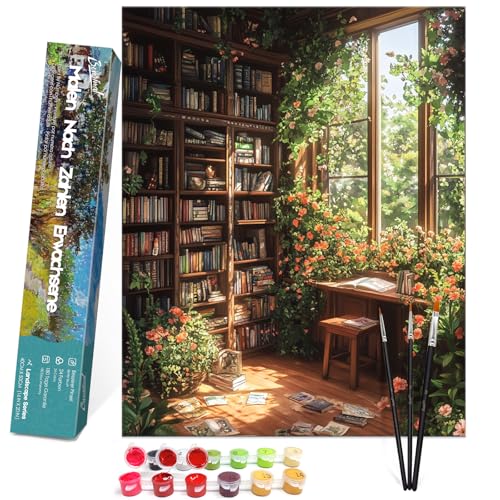 Bougimal Malen Nach Zahlen Erwachsene Landschaft Ohen Rahmen inklusive Pinsel und Acrylfarben - 40 x 50 cm, Gartenregal von Bougimal
