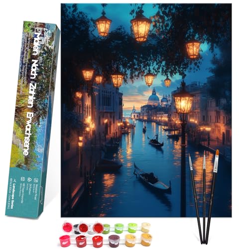 Bougimal Malen Nach Zahlen Erwachsene Landschaft Ohen Rahmen inklusive Pinsel und Acrylfarben - 40 x 50 cm, Nacht in der Wasserstadt Bougimal Malen Nach Zahlen Erwachsene Landschaft Ohen Rahmen inklusive Pinsel und Acrylfarben - 40 x 50 cm, Nacht in der Wasserstadt von Bougimal