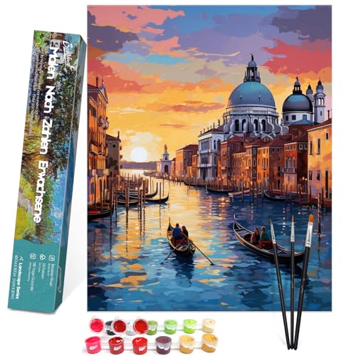Bougimal Malen Nach Zahlen Erwachsene Landschaft Ohen Rahmen inklusive Pinsel und Acrylfarben - 40 x 50 cm, Sonnenuntergang Wasserstadt 2 Bougimal Malen Nach Zahlen Erwachsene Landschaft Ohen Rahmen inklusive Pinsel und Acrylfarben - 40 x 50 cm, Sonnenuntergang Wasserstadt 2 von Bougimal