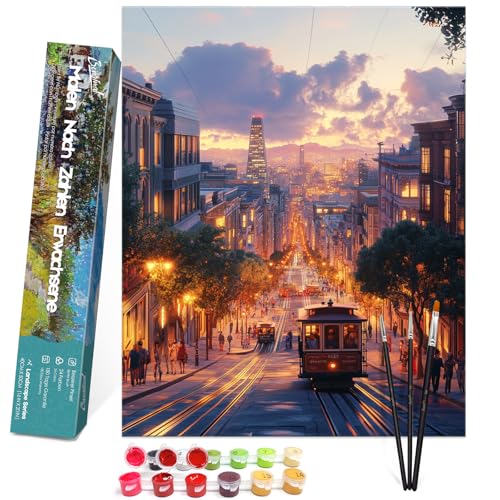 Bougimal Malen Nach Zahlen Erwachsene Landschaft Ohen Rahmen inklusive Pinsel und Acrylfarben - 40 x 50 cm, Straßenbahn 2 Bougimal Malen Nach Zahlen Erwachsene Landschaft Ohen Rahmen inklusive Pinsel und Acrylfarben - 40 x 50 cm, Straßenbahn 2 von Bougimal