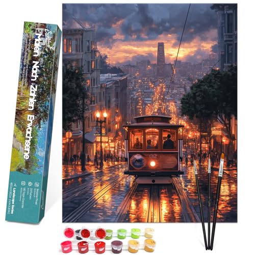 Bougimal Malen Nach Zahlen Erwachsene Landschaft Ohen Rahmen inklusive Pinsel und Acrylfarben - 40 x 50 cm, Straßenbahn 3 Bougimal Malen Nach Zahlen Erwachsene Landschaft Ohen Rahmen inklusive Pinsel und Acrylfarben - 40 x 50 cm, Straßenbahn 3 von Bougimal
