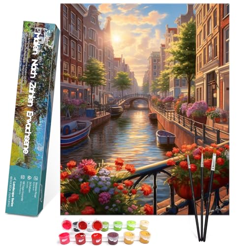 Bougimal Malen Nach Zahlen Erwachsene Landschaft Ohen Rahmen inklusive Pinsel und Acrylfarben - 40 x 50 cm, Wasserstadt Straße 1 Bougimal Malen Nach Zahlen Erwachsene Landschaft Ohen Rahmen inklusive Pinsel und Acrylfarben - 40 x 50 cm, Wasserstadt Straße 1 von Bougimal
