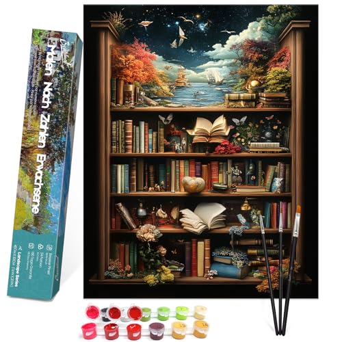 Bougimal Malen Nach Zahlen Erwachsene Landschaft Ohen Rahmen inklusive Pinsel und Acrylfarben - 40 x 50 cm, Welt im Bücherregal Bougimal Malen Nach Zahlen Erwachsene Landschaft Ohen Rahmen inklusive Pinsel und Acrylfarben - 40 x 50 cm, Welt im Bücherregal von Bougimal