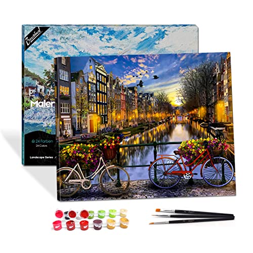 Bougimal Malen Nach Zahlen Erwachsene Landschaft mit Rahmen inklusive Pinsel und Acrylfarben - 40 x 50 cm, Amsterdam von Bougimal
