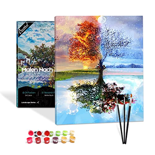 Bougimal Malen Nach Zahlen Erwachsene Landschaft mit Rahmen inklusive Pinsel und Acrylfarben - 40 x 50 cm, Baum von Bougimal
